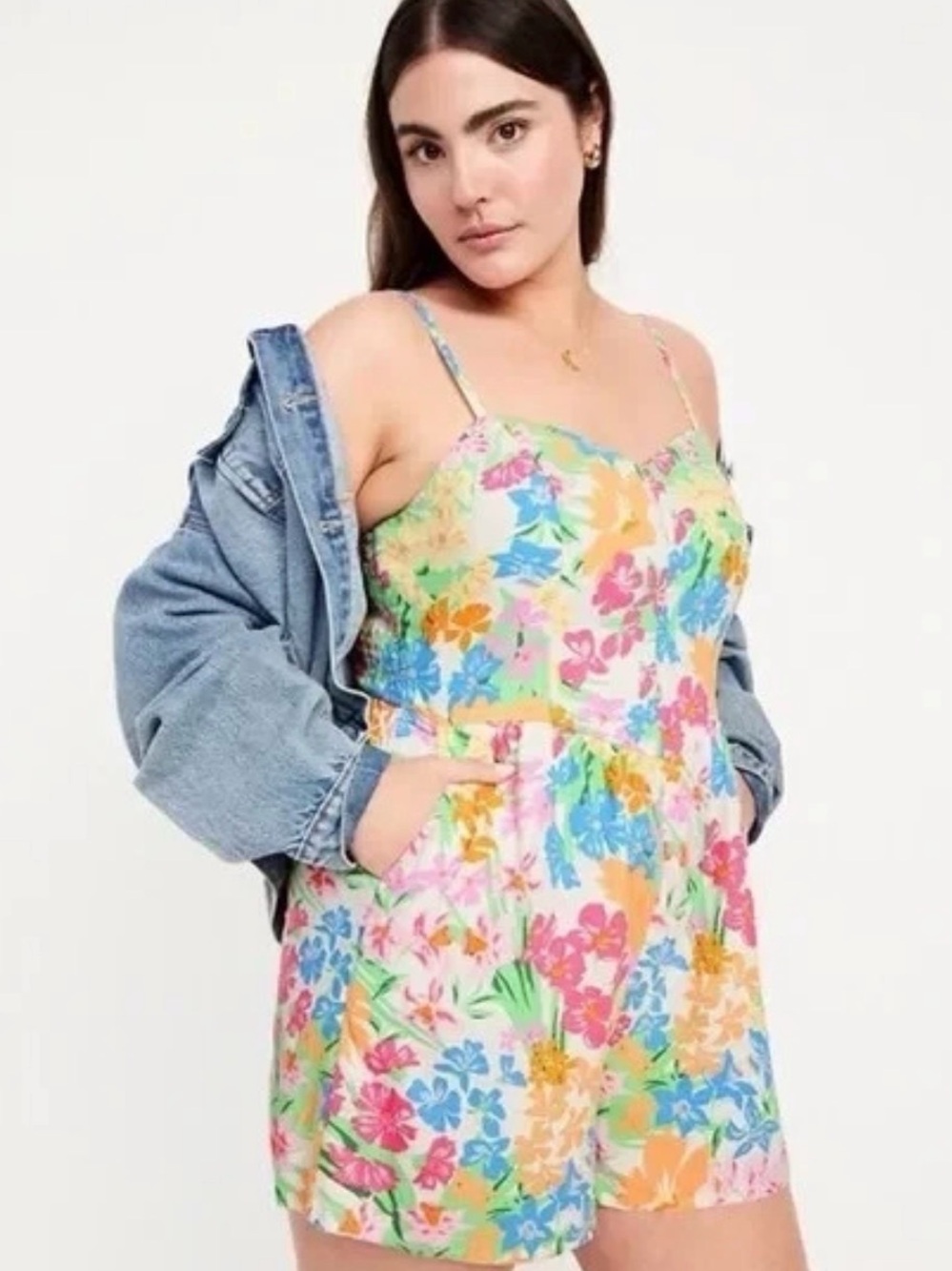 Floral Print Spaghetti Strap Romper - Multicolor Old Navy Large Tall